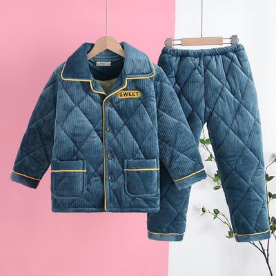 四川冬季省服中大童特厚三层夹棉睡衣儿童夹棉居家服套装加绒加厚