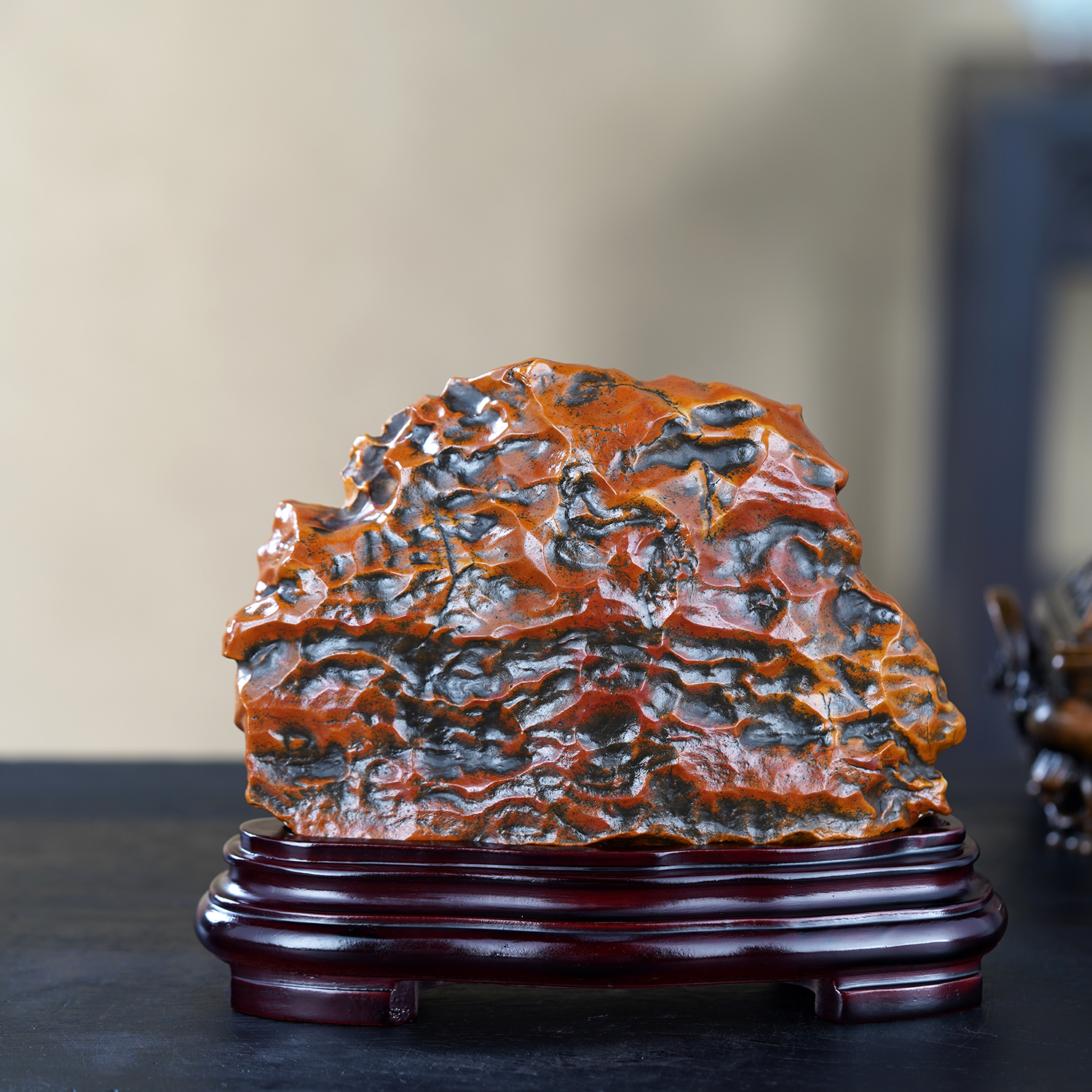 顶爷天然原石奇石【夕照金山沙漠漆】戈壁石收藏观赏镇宅靠山摆件