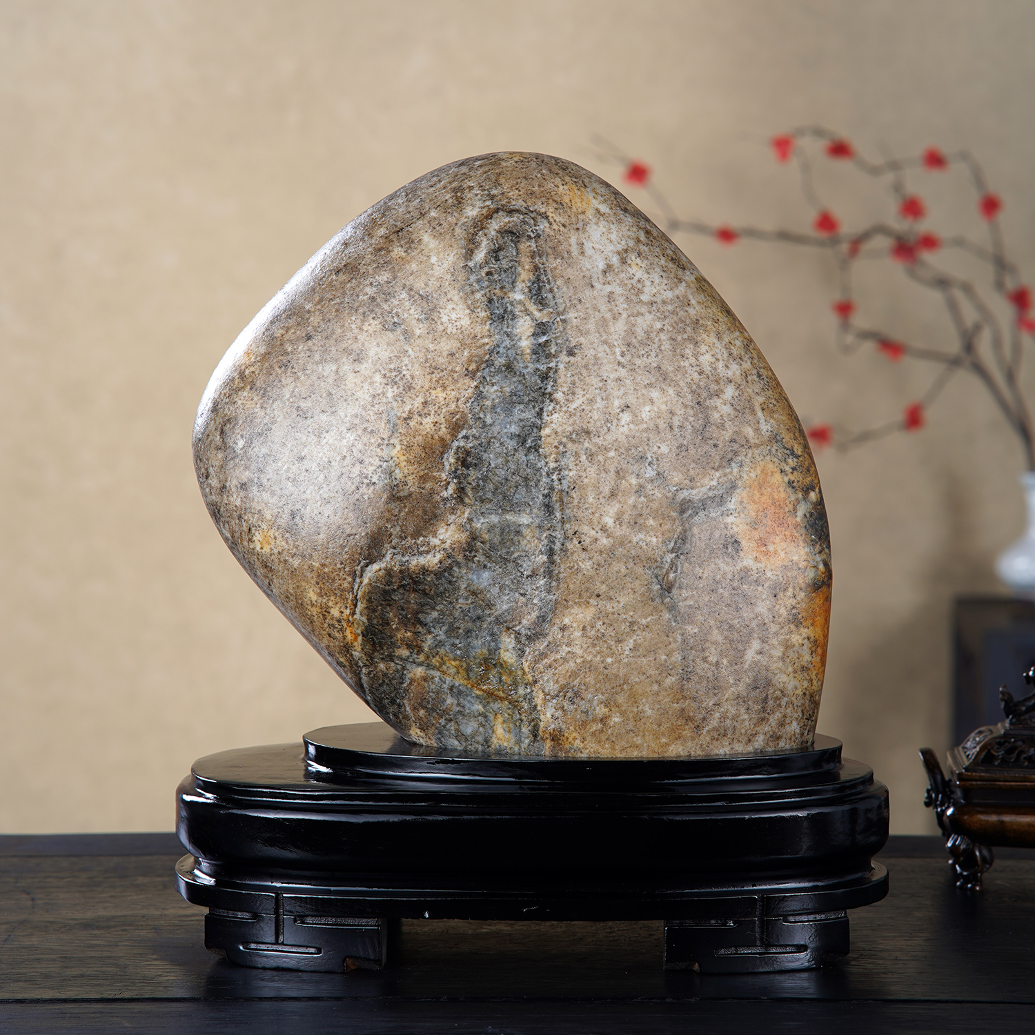 顶爷天然原石奇石【慈影安然】新疆卡瓦石收藏镇宅靠山石把玩摆件