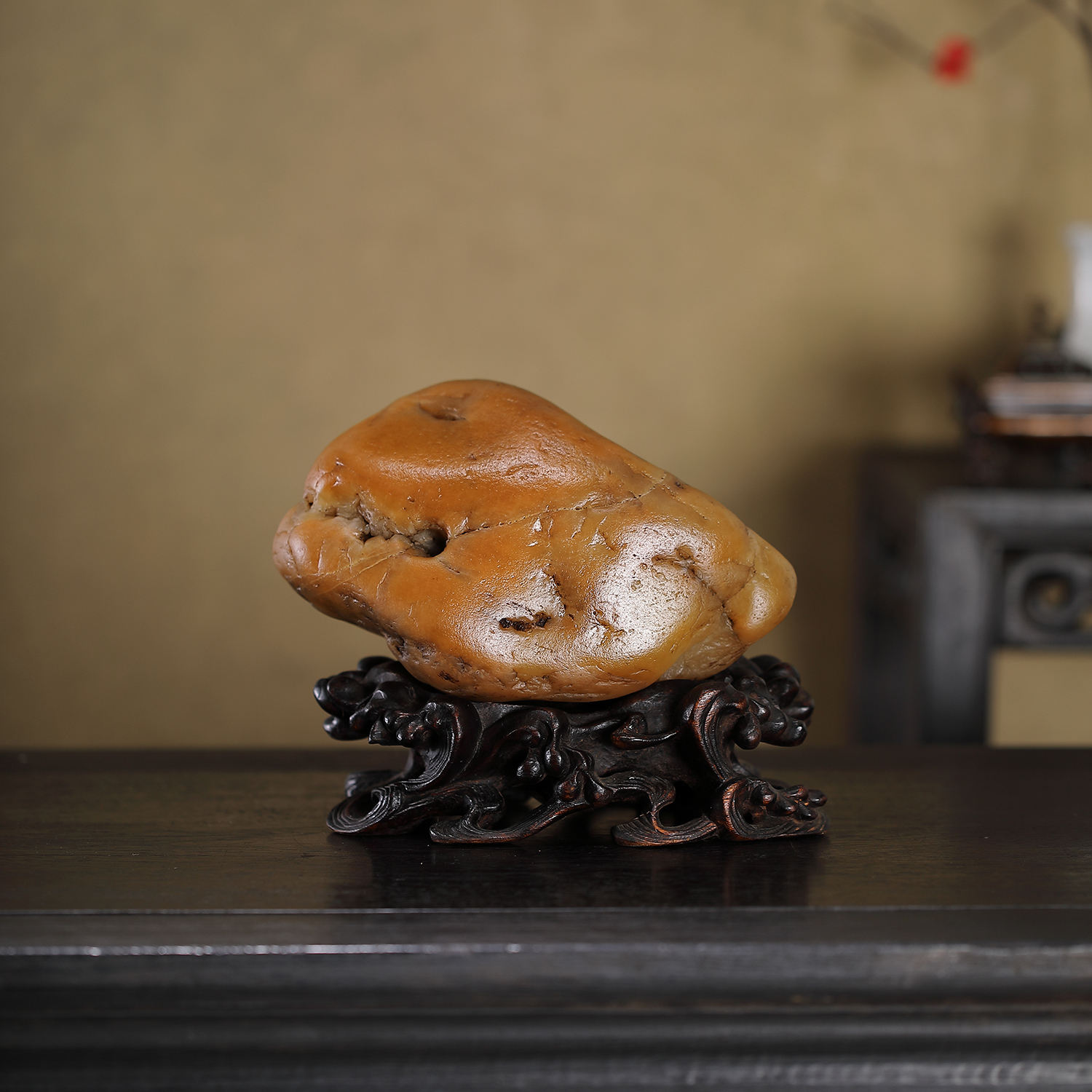 顶爷天然原石奇石【鲨鱼蜡石】老黄蜡收藏摆件 观赏石镇宅靠山石