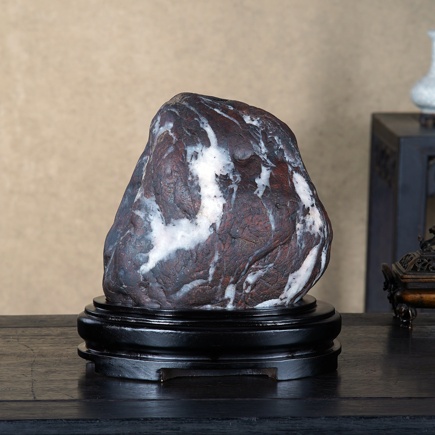 顶爷天然原石奇石【雪域奔马雪花石】收藏摆件镇宅靠山石把玩件