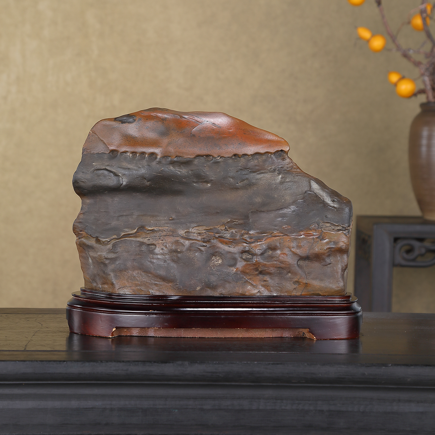 顶爷天然原石奇石【夕照金山】广西彩陶石收藏摆件观赏镇宅靠山石