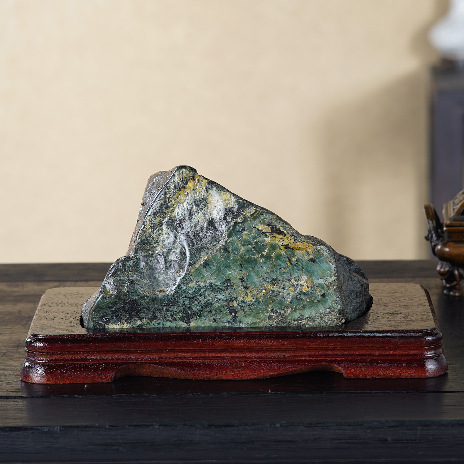 顶爷天然原石奇石【岱青峙岳】崂山绿石收藏装饰摆件镇宅靠山石