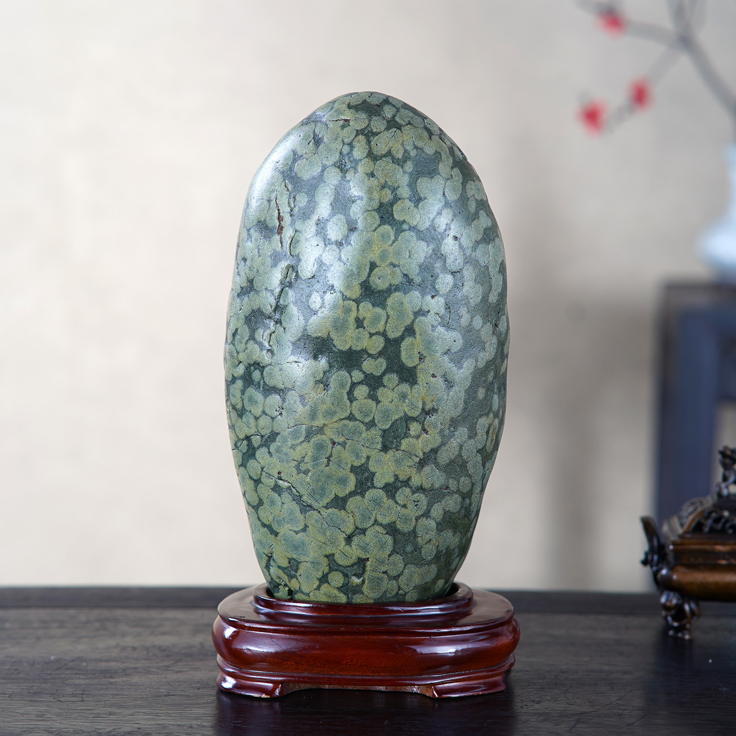 顶爷天然原石奇石【翠雨珠华】绿珍珠收藏摆件观赏镇宅靠山绿松石