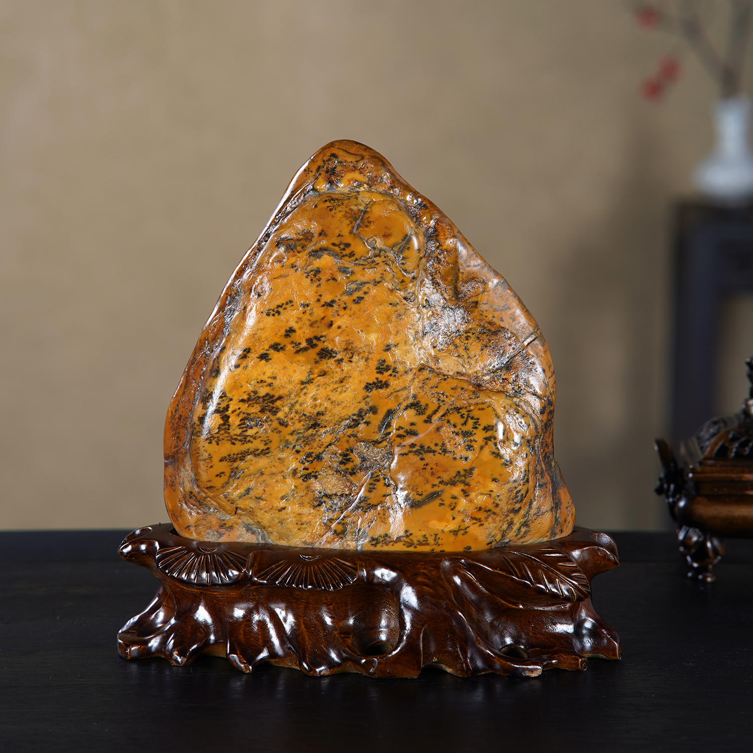 顶爷天然原石奇石【金瓯草韵】广西彩陶石收藏观赏镇宅靠山摆件