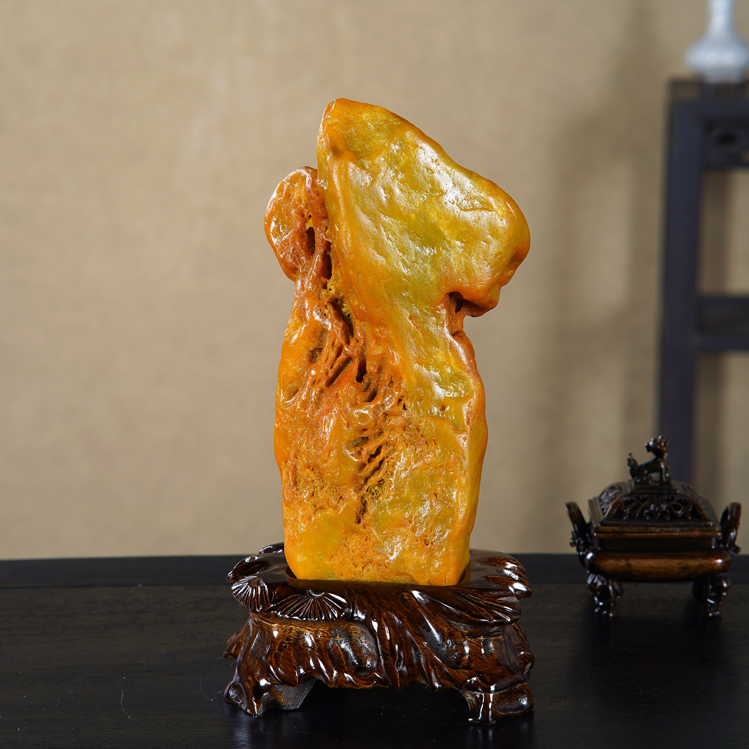顶爷天然原石奇石 【金蜡天成】黄蜡石收藏摆件招财运镇宅靠山石