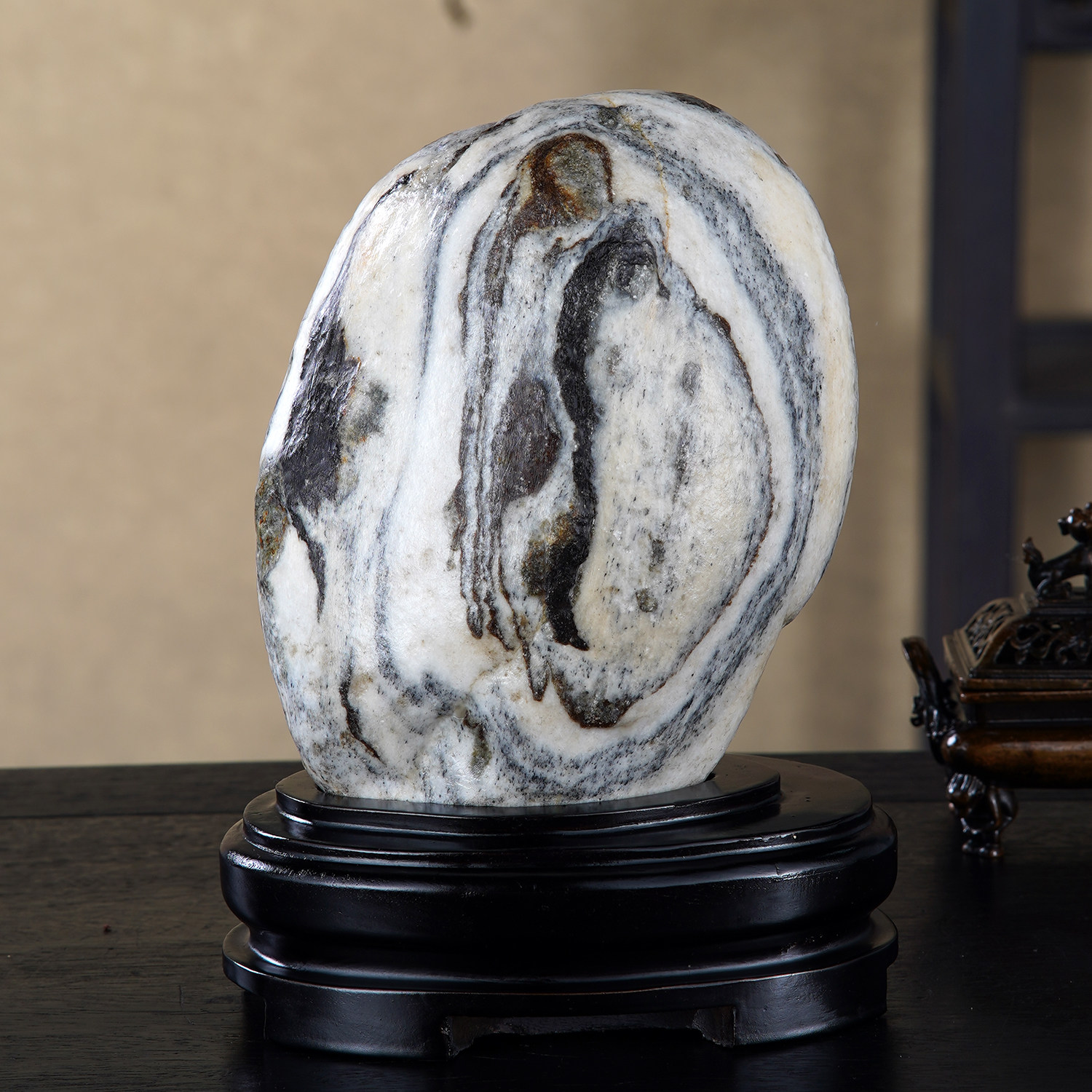 顶爷天然原石奇石【墨境仙踪】新疆喀河收藏摆件观赏石镇宅靠山石