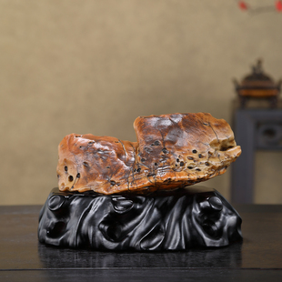 顶爷天然原石奇石【金纹豹影沙漠漆】戈壁石收藏观赏镇宅靠山摆件