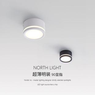 筒灯免开孔吸顶客厅卧室玄关背景走廊过道COB天花灯射灯 圆形明装