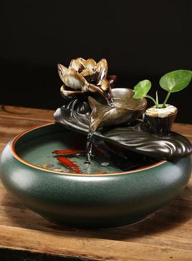 新中式简约桌面招财生财流水摆件喷泉加湿器客厅茶桌办公室装饰品