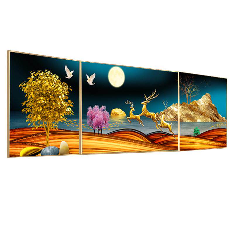 晶瓷画现代简约客厅装饰画高档画沙发背景墙壁画北欧风格三联挂画