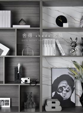 现代极简样板房书房书柜桌客厅酒柜餐边柜收纳柜软装饰品陈列摆件