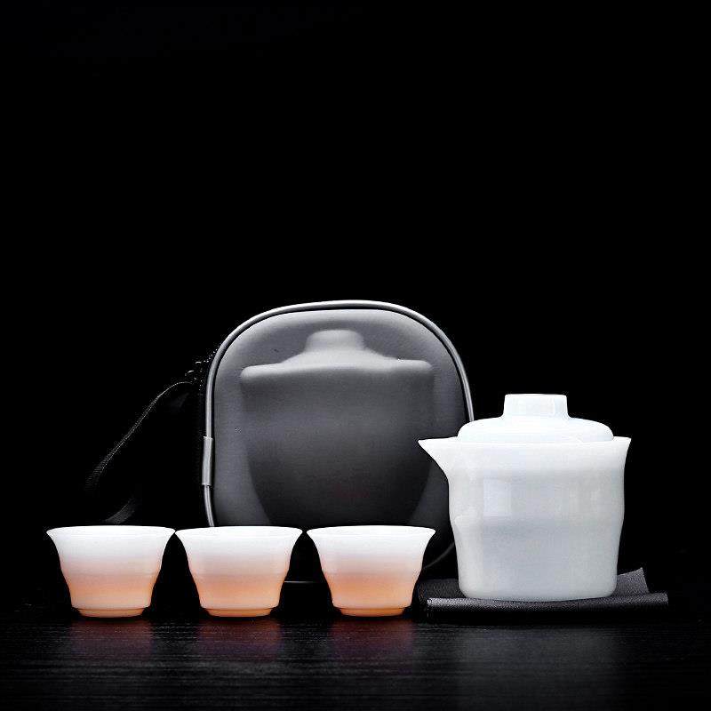 薄胎羊肉肥玉瓷旅行茶具便携快杯一壶三杯户外露营式茶壶杯,餐饮具,旅行茶具,淘宝优惠券,粉丝福利购,淘宝优惠卷