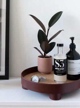 北欧丹麦风灰色圆形托盘收纳果盘样板房茶几桌面装饰盘子摆件塑料