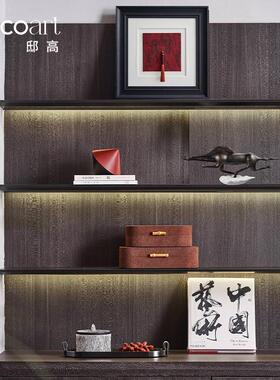 邸高样板间书房书柜搁物架陈列展示新中式雕塑画马到成功壁龛摆件