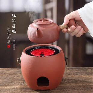 煮茶炉潮汕工夫茶具潮州砂铫壶红泥侧把烧水急须壶 复古电陶炉套装