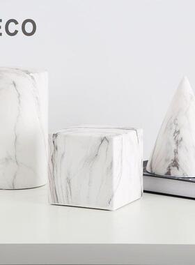 大理石纹几何体摆件陶瓷三角正方圆柱体北欧极简风书柜软装装饰品