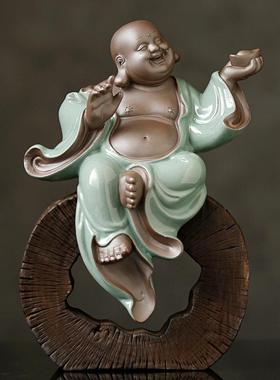 陶瓷弥勒佛摆件招财笑佛新中式禅意客厅玄关博古架办公室装饰桌面