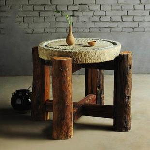 金石富景石雕石头磨盘石磨茶台休闲石桌石碾庭院老旧石器石槽流水