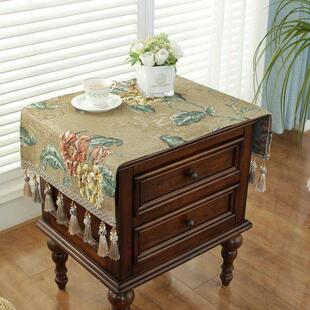 新中式床头柜盖布布艺轻奢高级感卧室化妆台长方形防尘罩遮灰布垫