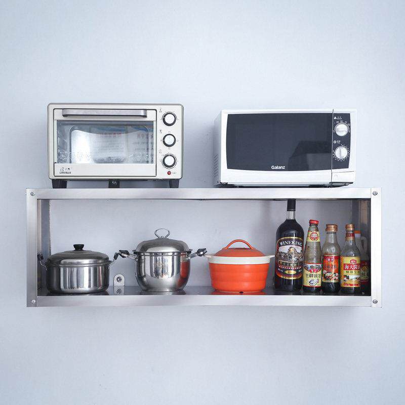 不锈钢置物架厨房上墙架微波炉架壁挂式二层三层调料收纳层架水杯