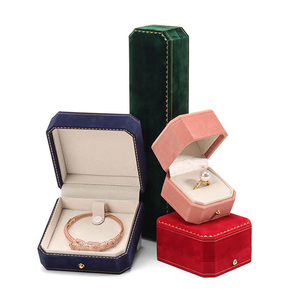 绒面戒指首饰八角盒吊坠覆古项炼饰品盒手炼手镯包装盒子