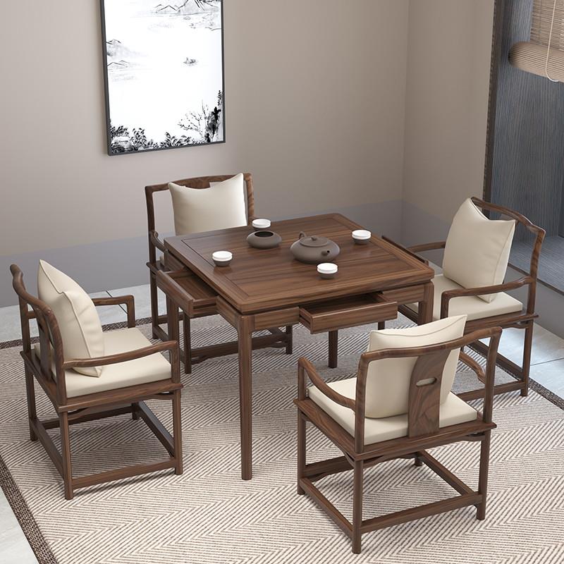 新中式老榆木实木方桌八仙桌正方形餐桌四方桌棋牌桌掼蛋桌椅组合