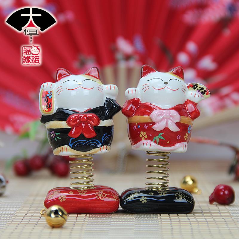 福缘猫汽车弹簧趣味装饰创意摇头陶瓷摇头摆件保平安开运内饰礼品