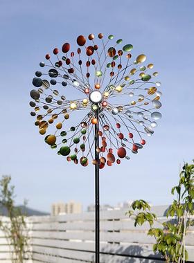 太阳能灯铁艺风车户外花园庭院装饰旋转摆件别墅露台阳台摆设布置