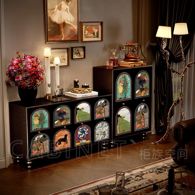 法式中古艺韵花窗六斗柜客厅实木储物柜玄关装饰柜收纳立柜置物柜