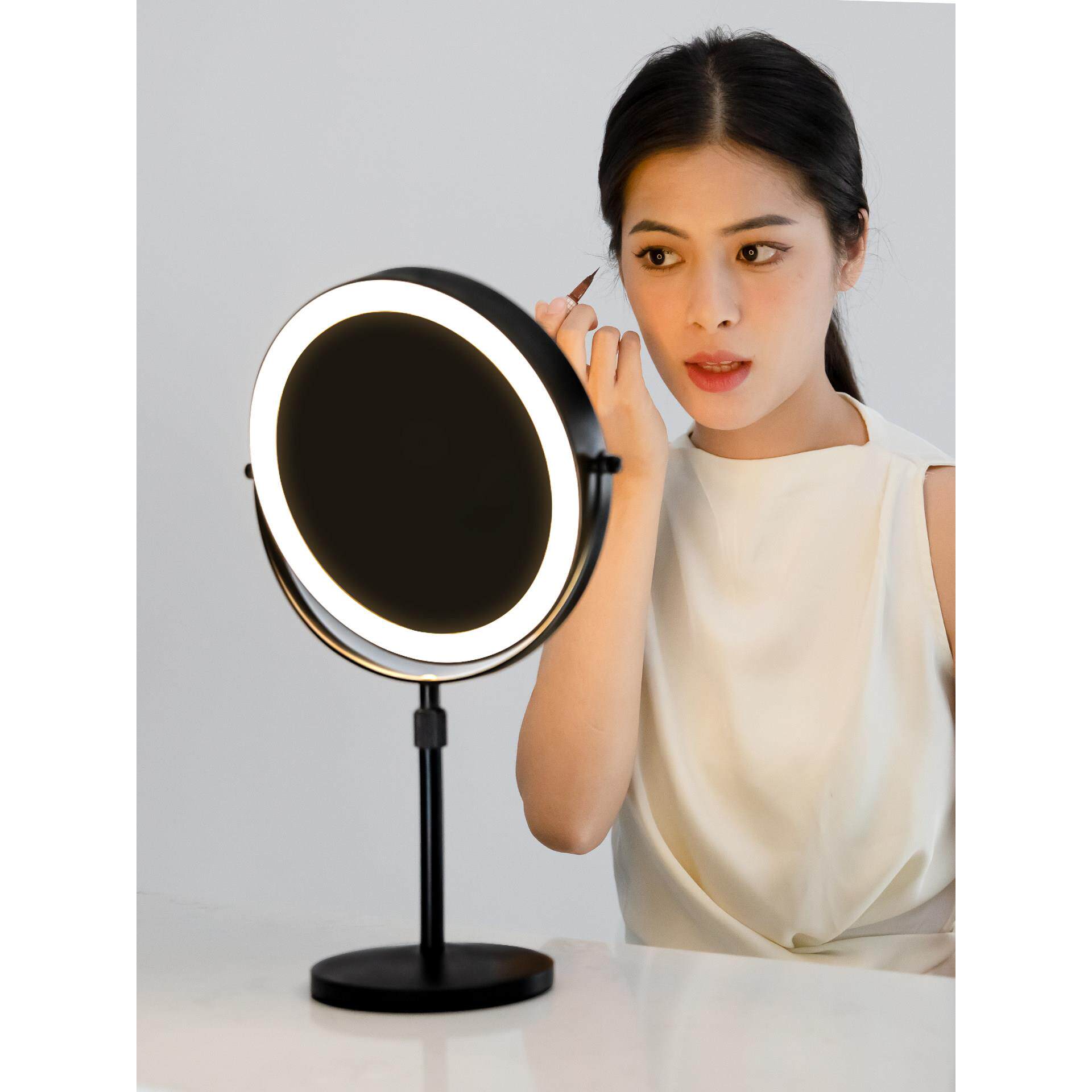 化妆镜桌面台式led带灯放大梳妆镜伸缩升降可调节高度双面高清镜