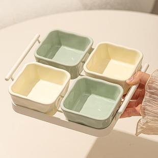 点心零食小吃碟干果盘 陶瓷水果盘家用客厅高级感分格果盘2023新款