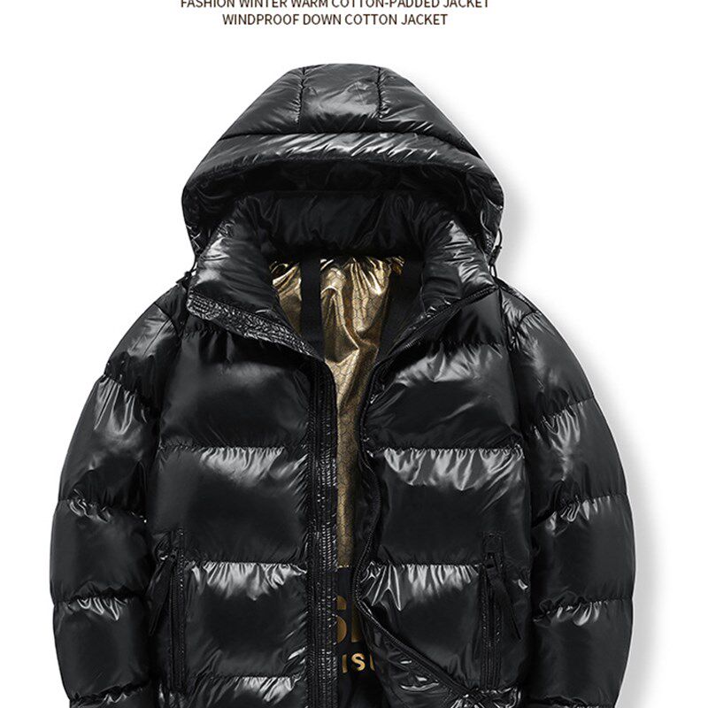 羽绒棉服男大尺码冬季潮流黑色金标亮面棉衣加肥加大加厚胖子棉袄