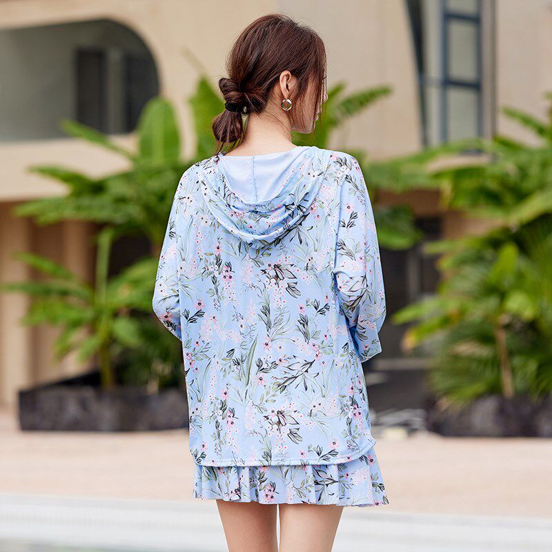 分体式泳衣女款成人大码胖mm温泉长袖罩衫连帽微胖遮肉保守三件套