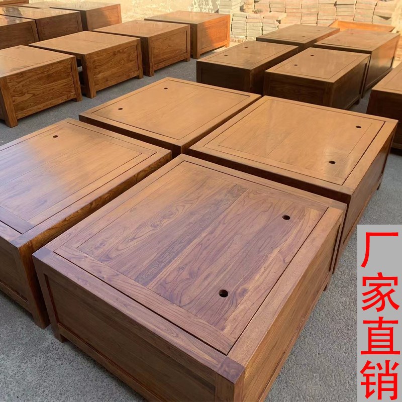 老榆木床储物床收纳床o高箱床实木床箱体床无床头床全实木床榻榻