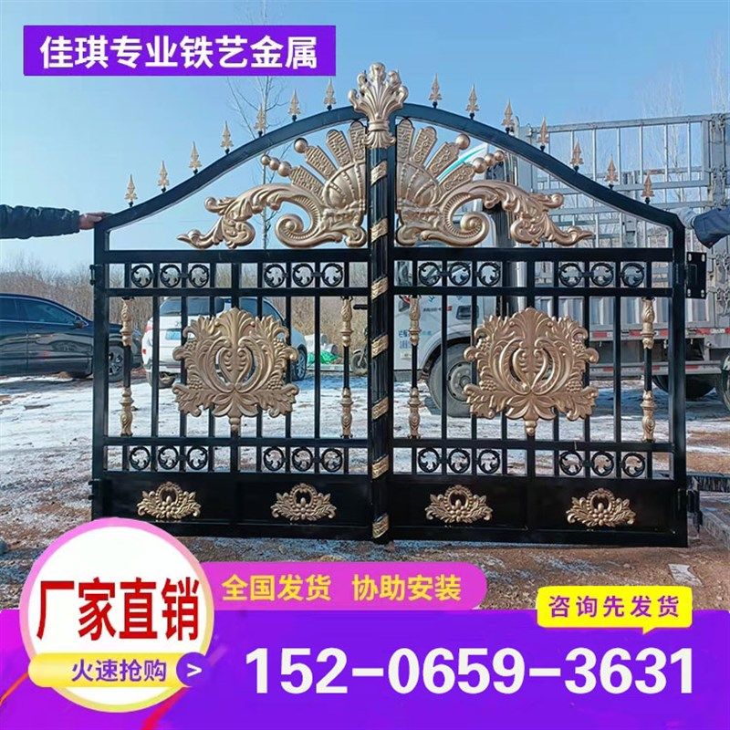 铁艺大门 乡村对开门别墅大门农村不锈钢大门双开门  铁门庭院门