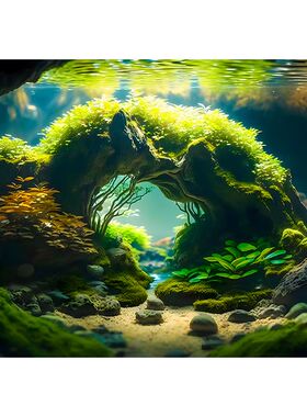 水族箱鱼缸背景纸画高清图流水生财静电贴渐变色5d立体壁纸风景字