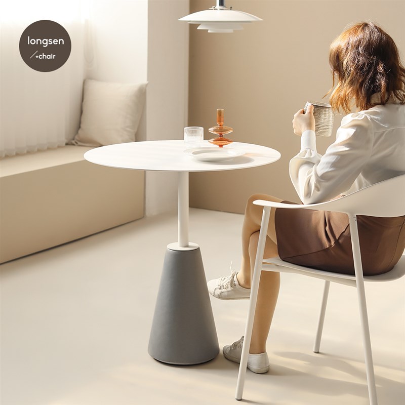 餐桌家用现代简约工业风小户型圆形桌岩板咖啡桌奶茶店洽谈小圆桌