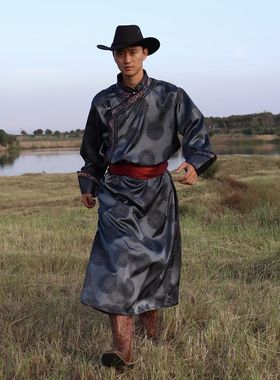 民族特色男士蒙古袍帅气春秋款日常演出表演男士服装长款藏族服装