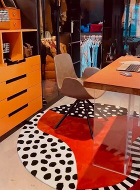 2025新款中古红色圆形地毯高级感防水沙发茶几毯书房衣帽间地毯垫