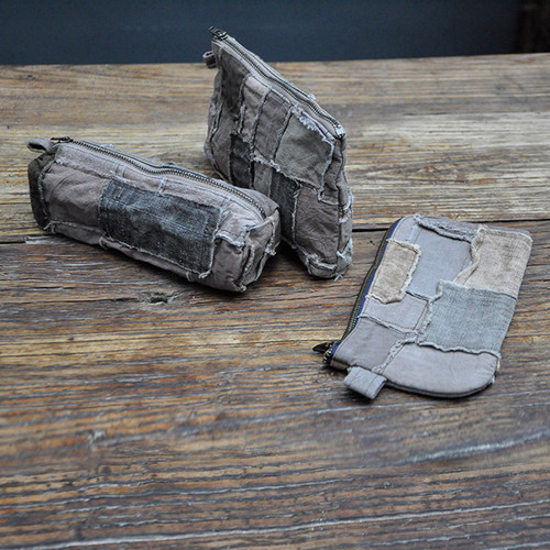 植物蓝染大容量多用途笔袋拼布怀旧收纳包做旧钱包剑道服文具袋