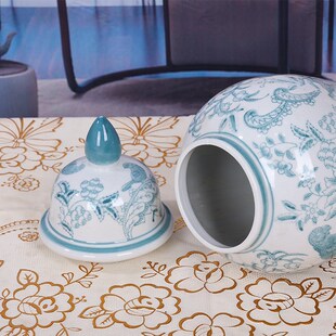 家居新中式冰裂纹青花瓷陶瓷花瓶客厅餐桌储物罐摆件样板房花瓶