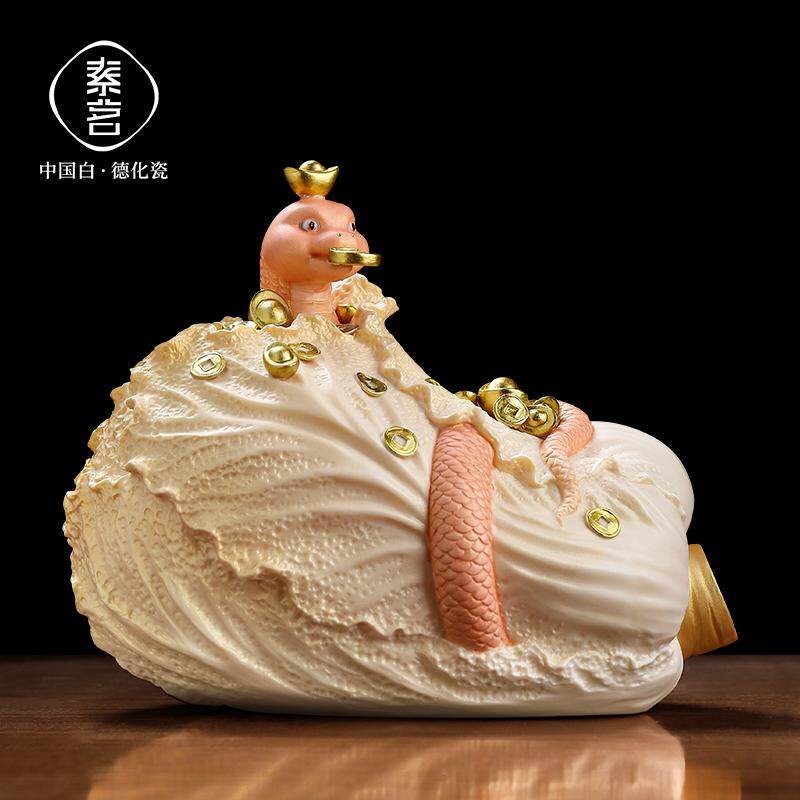 招财蛇摆件白菜客厅酒q柜装博古架饰品办公室摆件店铺开业乔迁礼