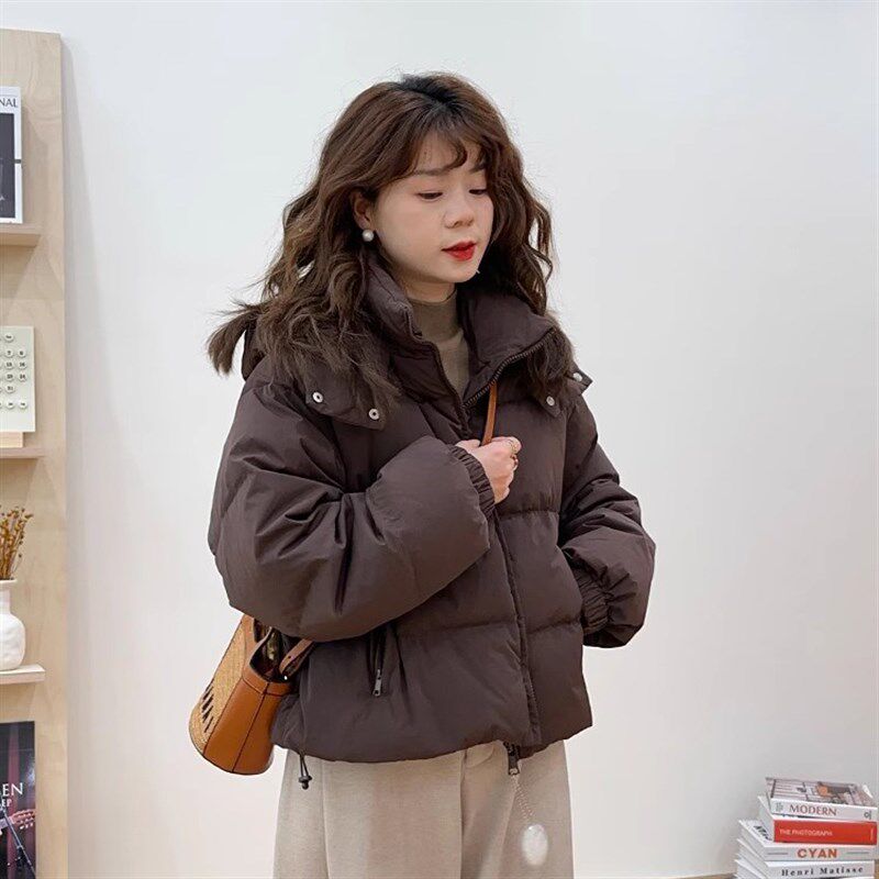 反季新款韩d版宽松可拆帽羽绒棉衣棉服秋冬小个子纯色面包服女