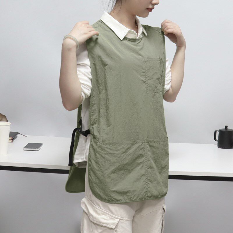 夏天薄款防水围裙咖啡奶茶店烘焙厨房餐I饮无袖罩衣工作服定制印