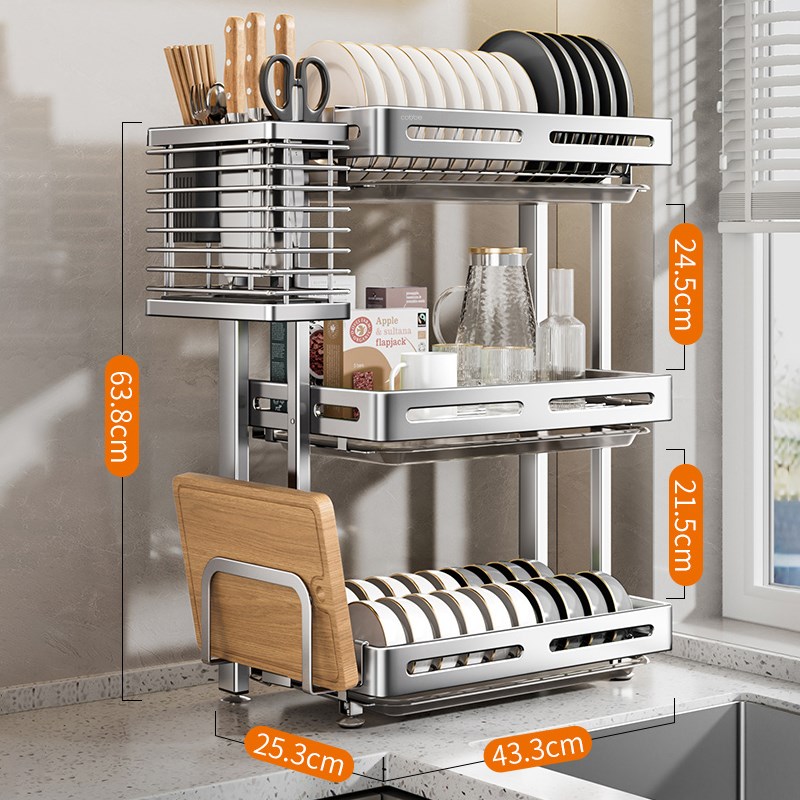 304不锈钢沥水碗碟架厨房多功能置物架碗柜台面放碗筷碗盘收纳架