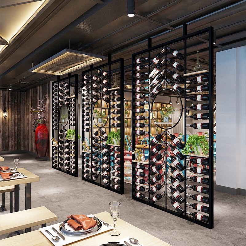 铁艺隔断酒架酒吧餐厅酒庄墙上装饰工业风卡座隔断屏风红酒架酒柜