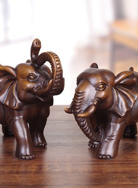 大象摆件实木招财镇宅一对客厅入户玄关吸水象高档装饰品乔迁礼物