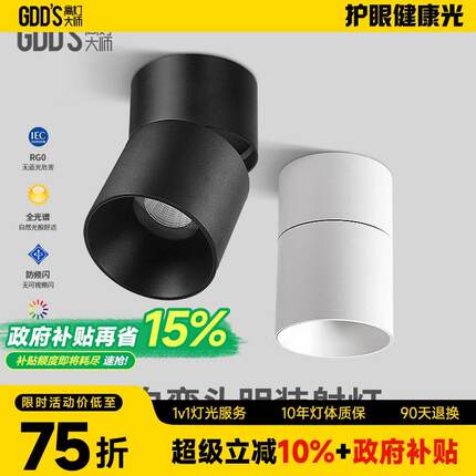 免悬吊式天花板原顶cob明装射灯led弯头灯可摆头调节个性简约现代