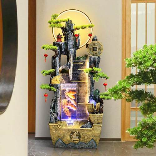 中式水鱼缸水幕墙招财循环电视柜客厅落地开业流水摆件乔迁旁礼物